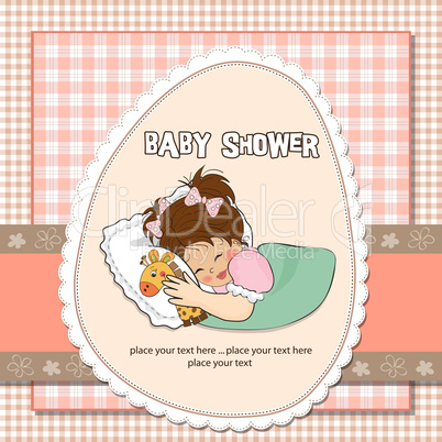 baby shower card with little girl and her toy