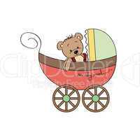 funny teddy bear in stroller