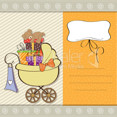 baby shower card with gift boxes