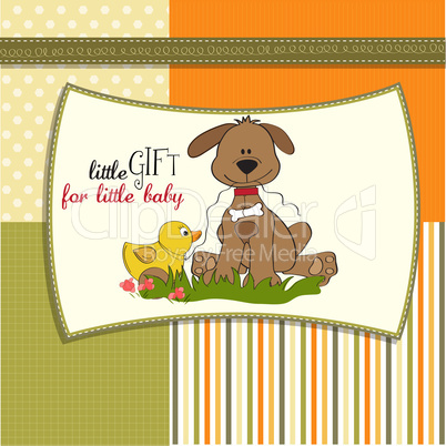 baby shower card with dog and duck toy