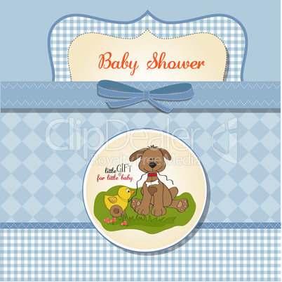 baby shower card with dog and duck toy