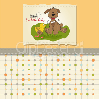 baby shower card with dog and duck toy