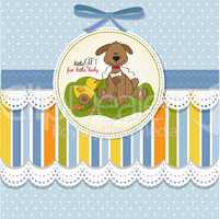baby shower card with dog and duck toy