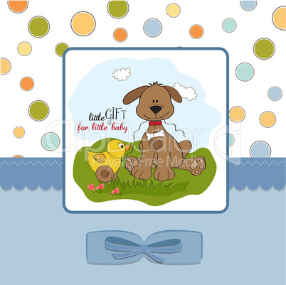 baby shower card with dog and duck toy