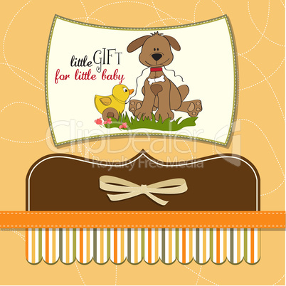 baby shower card with dog and duck toy