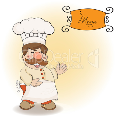 Background with Smiling Chef and Menu