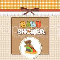 shower card with teddy bear hidden in a shoe