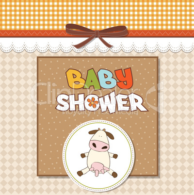 new baby girl announcement card with cow