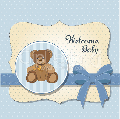 new baby announcement card with teddy bear