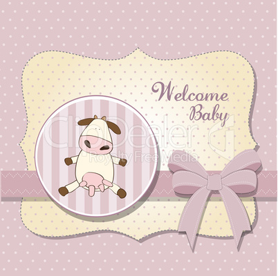 new baby girl announcement card with cow