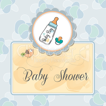 baby announcement card with milk bottle and pacifier