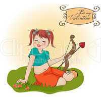 young pretty girl with cupid bow. valentine's day card