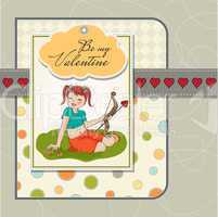 young pretty girl with cupid bow. valentine's day card