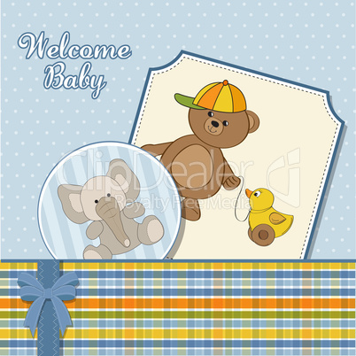 cute greeting card with boy teddy bear