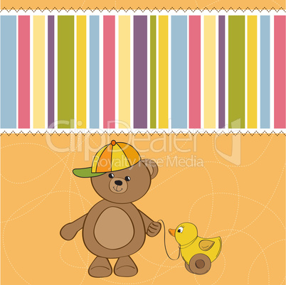 cute greeting card with boy teddy bear