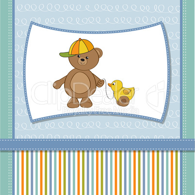 cute greeting card with boy teddy bear