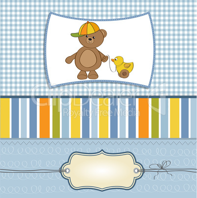 cute greeting card with boy teddy bear