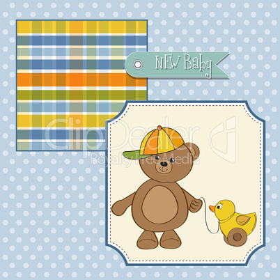 cute greeting card with boy teddy bear