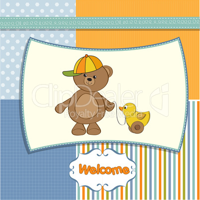 cute greeting card with boy teddy bear