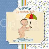 baby boy shower card with funny baby under his umbrella