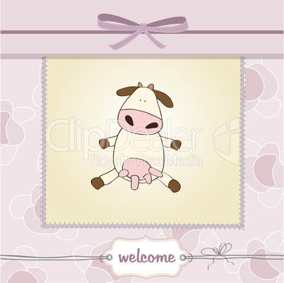 new baby girl announcement card with cow