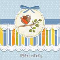 welcome baby card with funny little bird