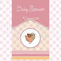 welcome baby girl card with funny little bird
