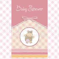 childish baby shower card with hippo toy