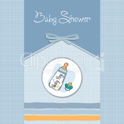 baby announcement card with milk bottle and pacifier