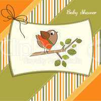 welcome baby card with funny little bird