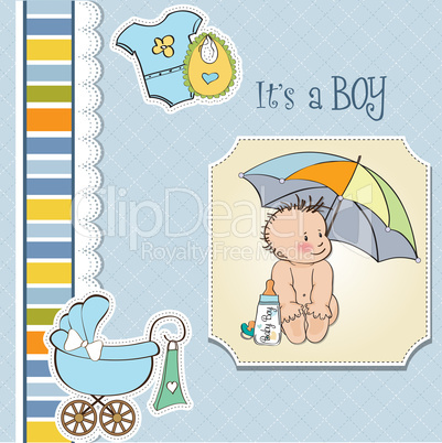 baby boy shower card with funny baby under his umbrella