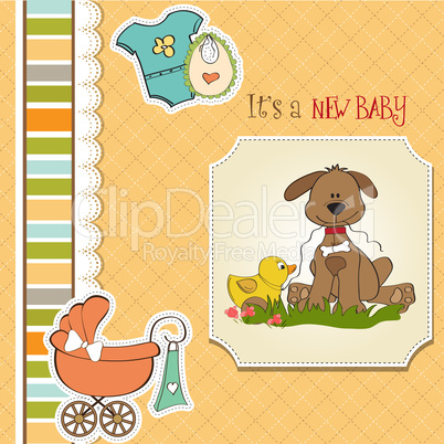 baby shower card with dog and duck toy