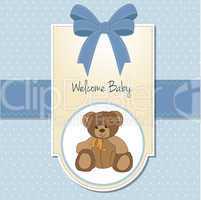 baby boy welcome card with teddy bea
