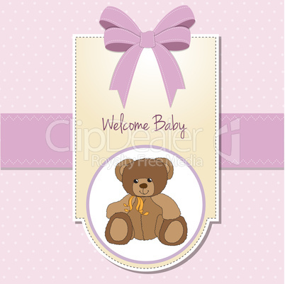 baby girl welcome card with teddy bear