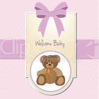 baby girl welcome card with teddy bear