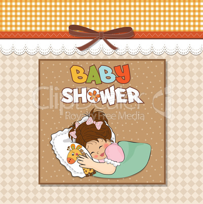 baby shower card with little girl and her toy