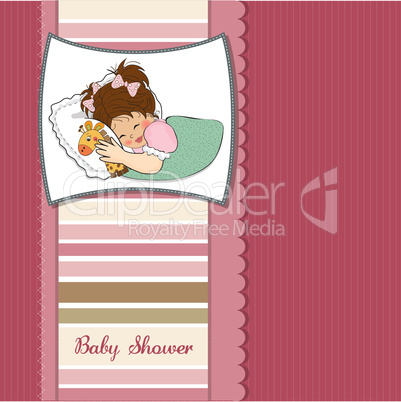 baby shower card with little girl and her toy