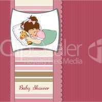 baby shower card with little girl and her toy