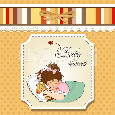 baby shower card with little girl and her toy