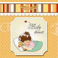 baby shower card with little girl and her toy