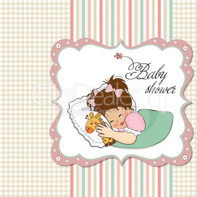 baby shower card with little girl and her toy