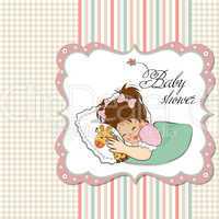 baby shower card with little girl and her toy