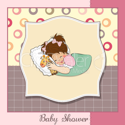 baby shower card with little girl and her toy