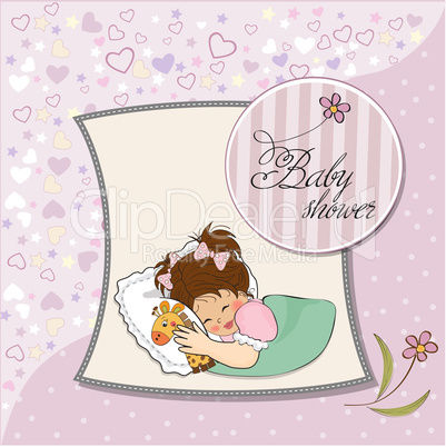 baby shower card with little girl and her toy