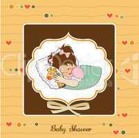 baby shower card with little girl and her toy