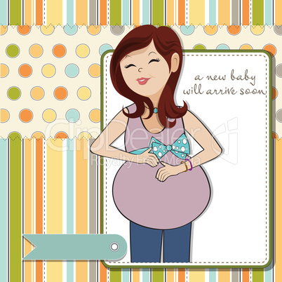 happy pregnant woman, baby shower card