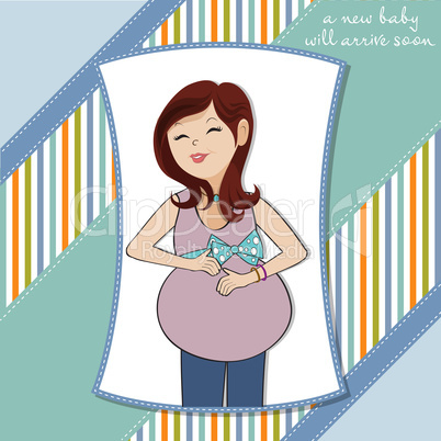 happy pregnant woman, baby shower card