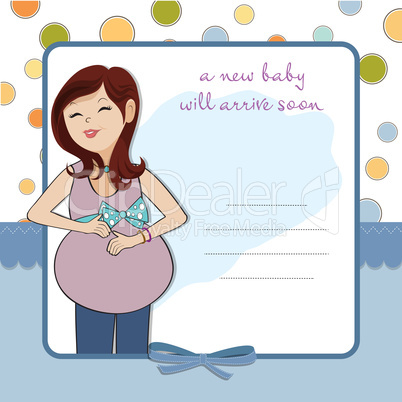 happy pregnant woman, baby shower card