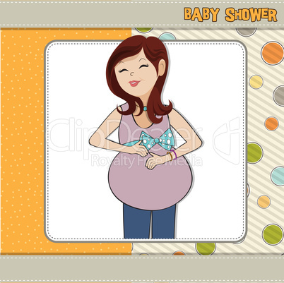 happy pregnant woman, baby shower card