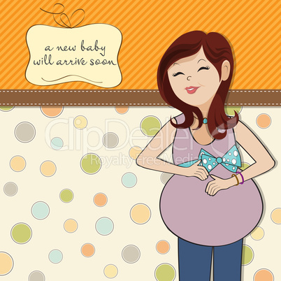 happy pregnant woman, baby shower card